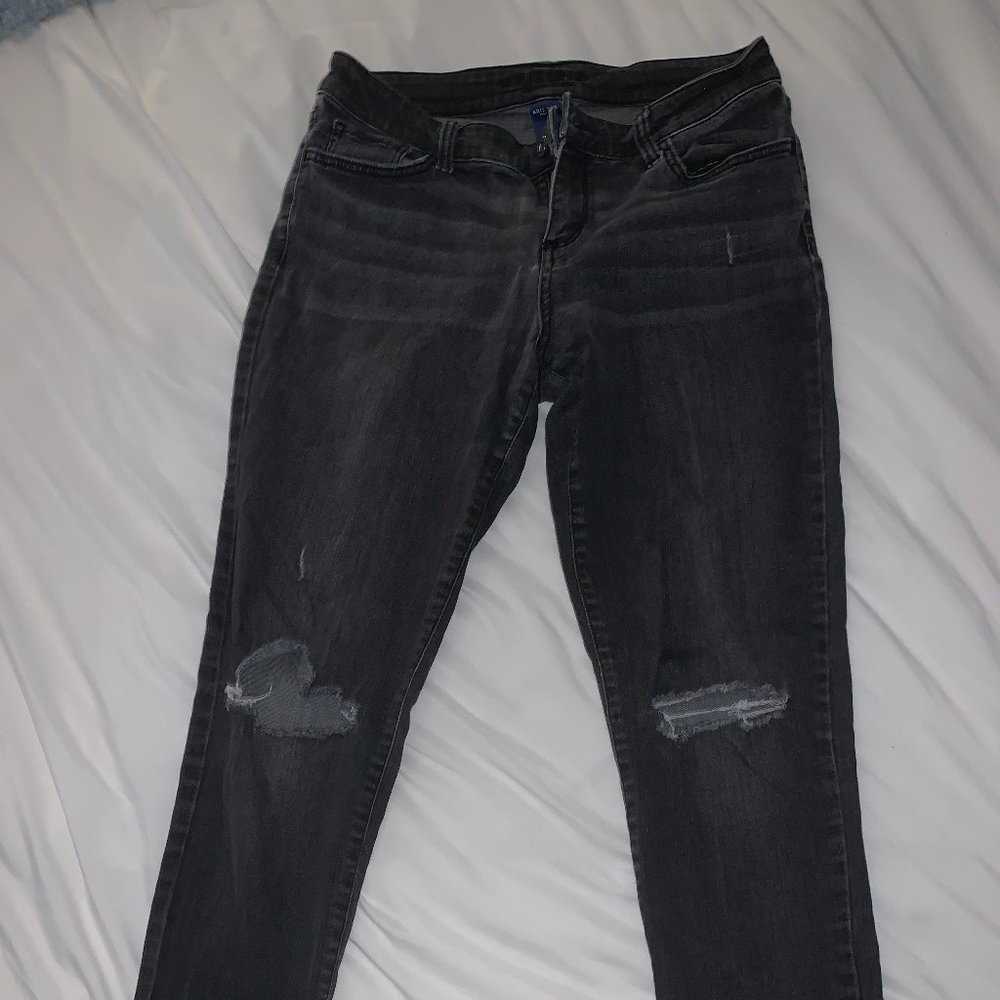 Black Washed Crop Jeans w/holes